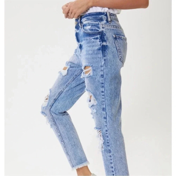 KANCAN Collie Super Distressed Acid Wash High Rise Mom Jeans - Picture 2 of 12